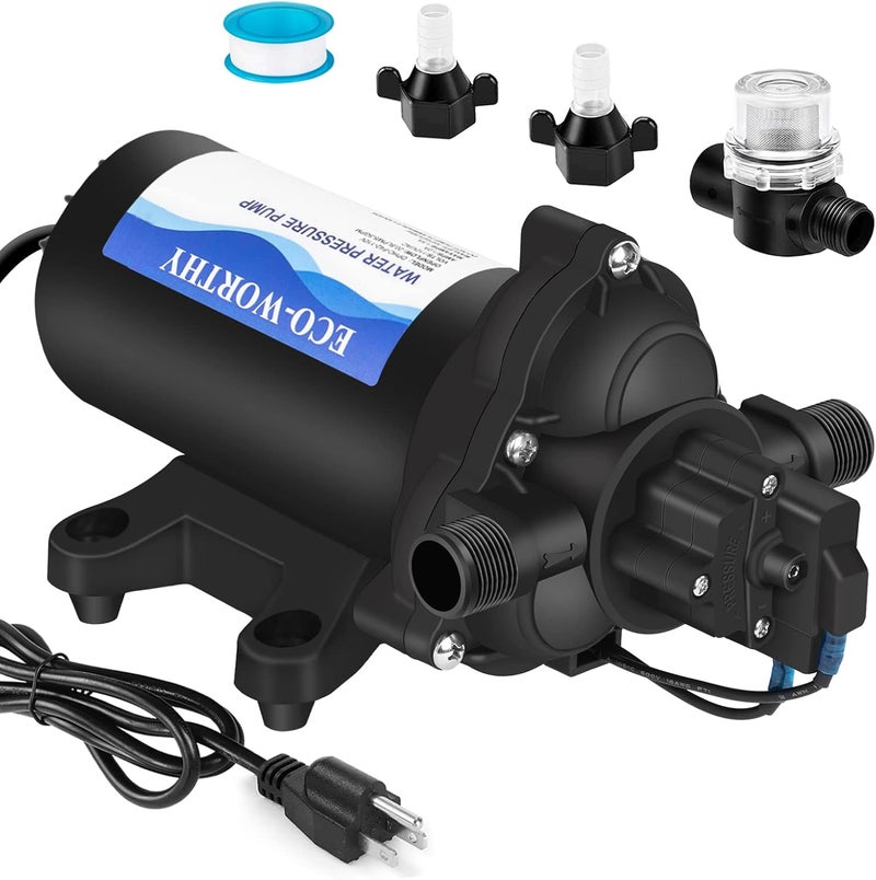 ECO-WORTHY 33-Series Water Pressure Diaphragm Pump Industrial 110V AC 4.0GPM Flow 50PSI Rated Pressure Self Priming RV Fresh Water Pump for Camper Kitchen Bathroom Marine Yacht Caravan - Image 1